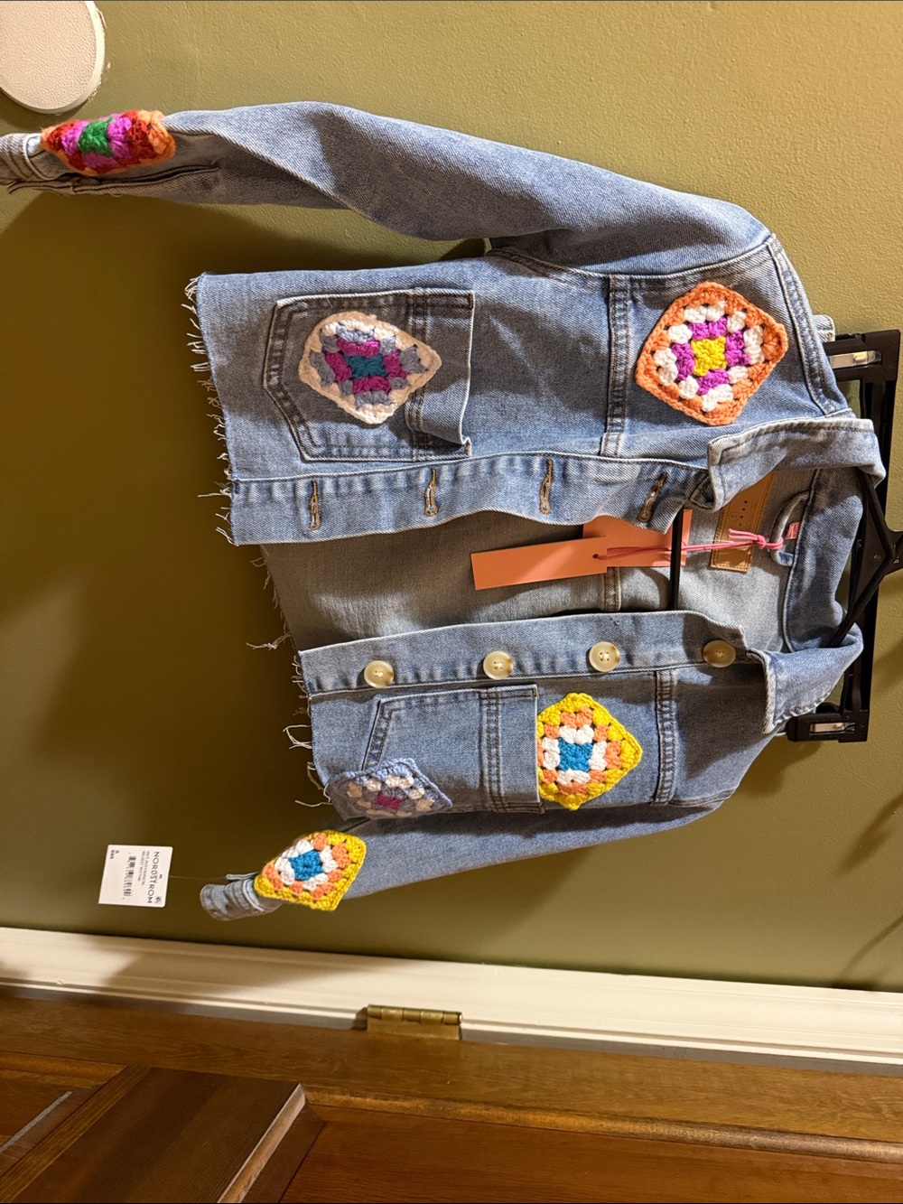 Blank NYC Light Blue Denim Shorts with Multicolor Crochet Patches & Jacket child